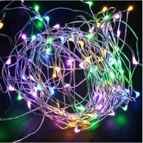 Instalatie de Craciun cu Baterii Tip Liniar, 2 jocuri de lumini, Fir Cupru 10 m 100 LED -uri, Multicolor-1