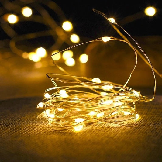 Instalatie de Craciun cu Baterii Tip Liniar, 2 jocuri de lumini, Fir Cupru 3 m 30 LED -uri, Alb Cald-1