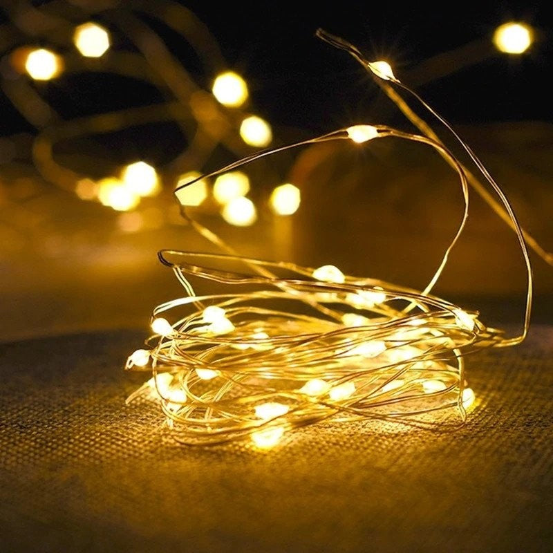 Instalatie de Craciun cu Baterii Tip Liniar, 2 jocuri de lumini, Fir Cupru 3 m 30 LED -uri, Alb Cald-1