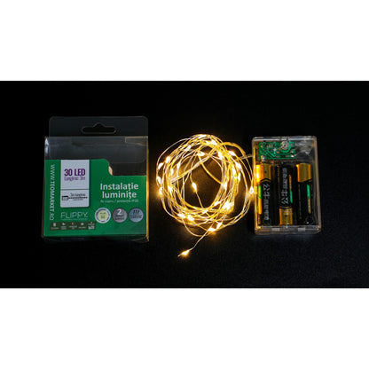 Instalatie de Craciun cu Baterii Tip Liniar, 2 jocuri de lumini, Fir Cupru 3 m 30 LED -uri, Alb Cald-6