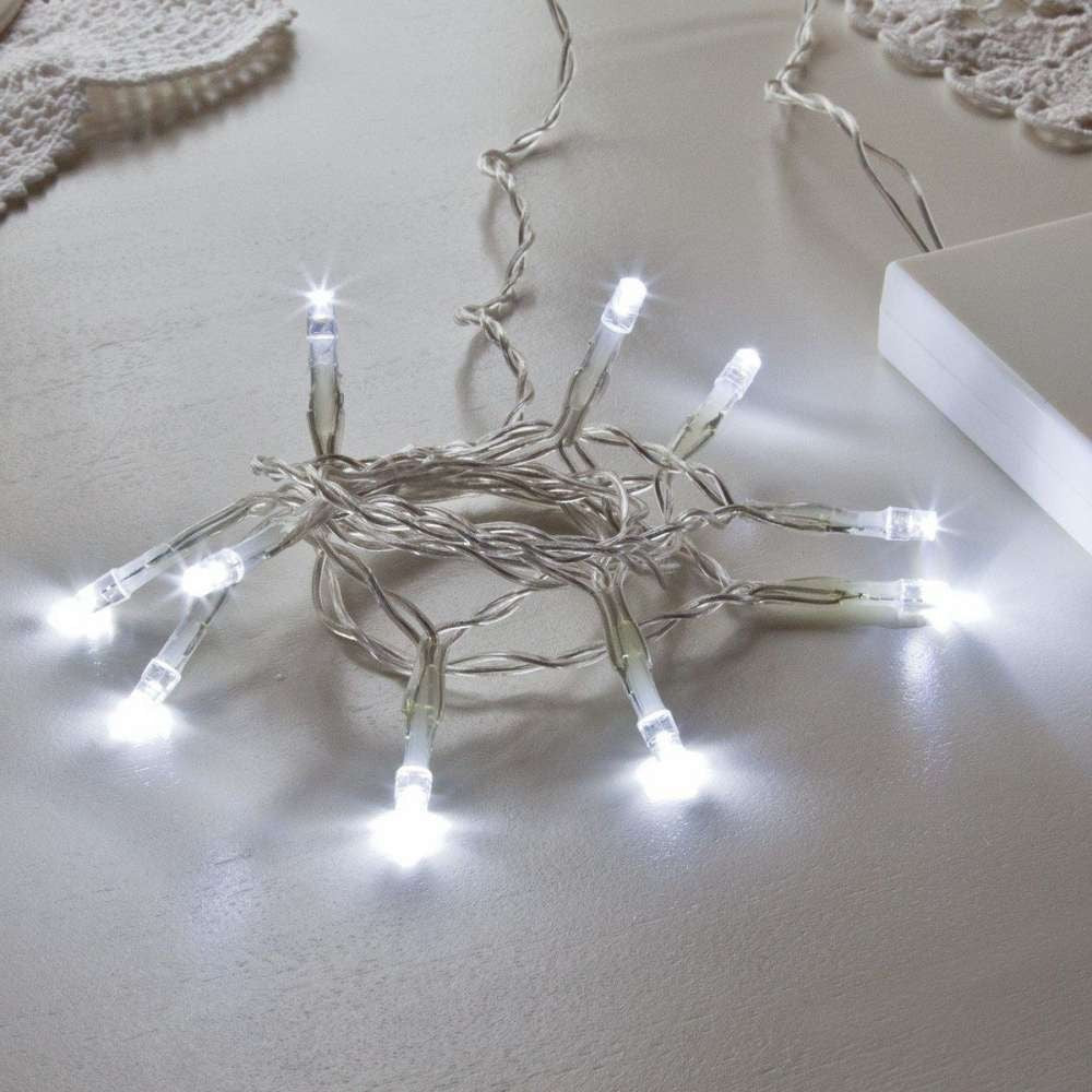 Instalatie de Craciun cu Baterii Tip Liniar, 2 jocuri de lumini, Fir Transparent 1 m 10 LED -uri, Alb Rece-3