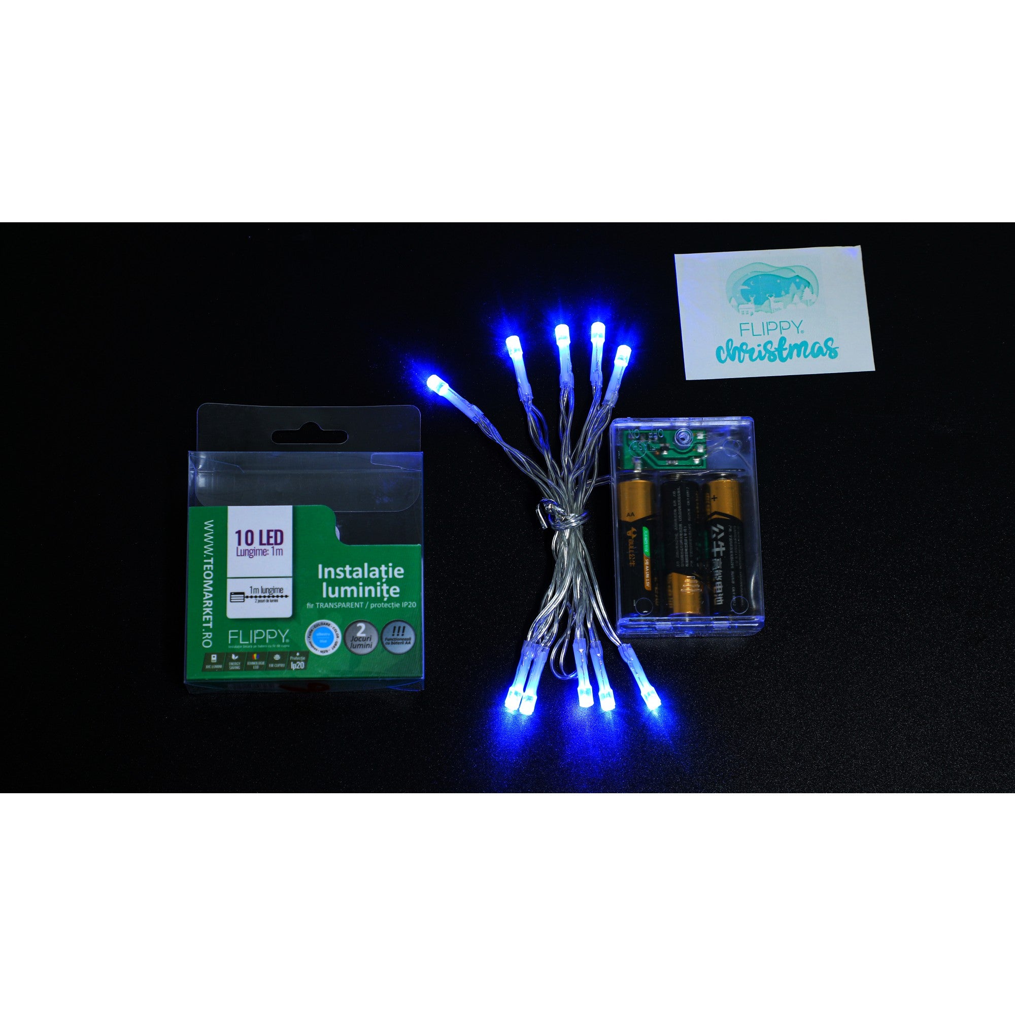 Instalatie de Craciun cu Baterii Tip Liniar, 2 jocuri de lumini, Fir transparent 1 m 10 LED -uri, Albastru-4