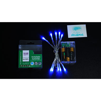 Instalatie de Craciun cu Baterii Tip Liniar, 2 jocuri de lumini, Fir transparent 1 m 10 LED -uri, Albastru-4