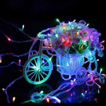 Instalatie de Craciun, Liniara, 1 m, Baterii, 10 LED-uri, Multicolor, 2 Jocuri de Lumini, Fir Transparent, Interior/Exterior, Flippy-2