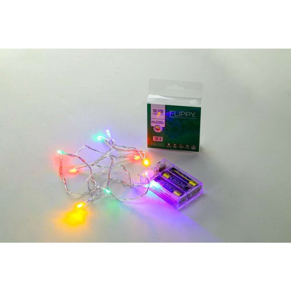 Instalatie de Craciun, Liniara, 1 m, Baterii, 10 LED-uri, Multicolor, 2 Jocuri de Lumini, Fir Transparent, Interior/Exterior, Flippy-3