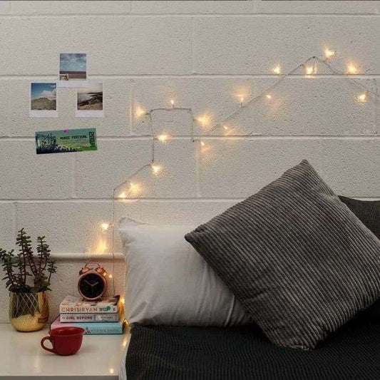 Instalatie de Craciun cu Baterii Tip Liniar, 2 jocuri de lumini, Fir Transparent 2 m 20 LED -uri, Alb Cald-1