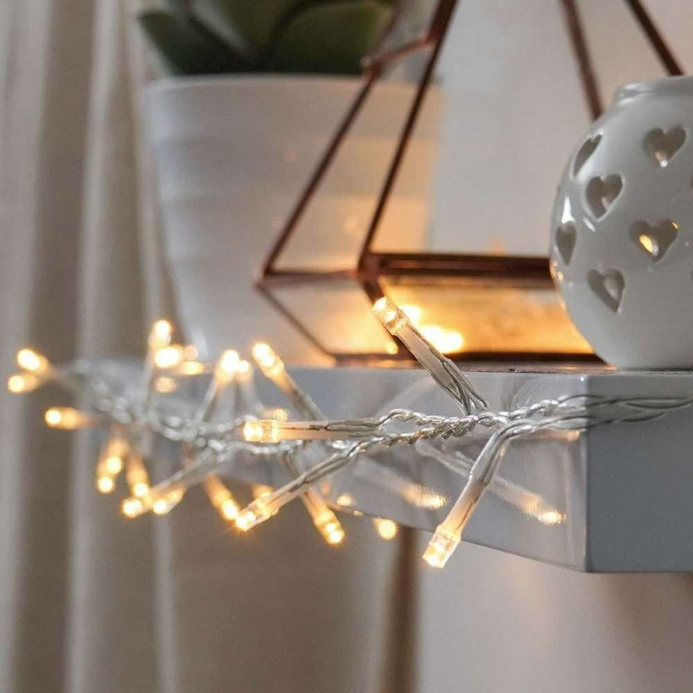 Instalatie de Craciun cu Baterii Tip Liniar, 2 jocuri de lumini, Fir Transparent 2 m 20 LED -uri, Alb Cald-3