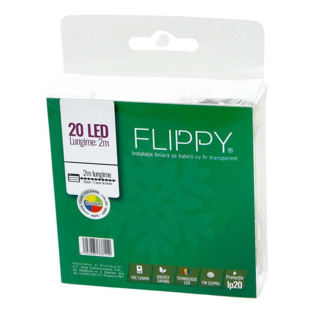 Instalatie de Craciun cu Baterii Tip Liniar, 2 jocuri de lumini, Fir Transparent 2 m 20 LED -uri, Multicolor-3