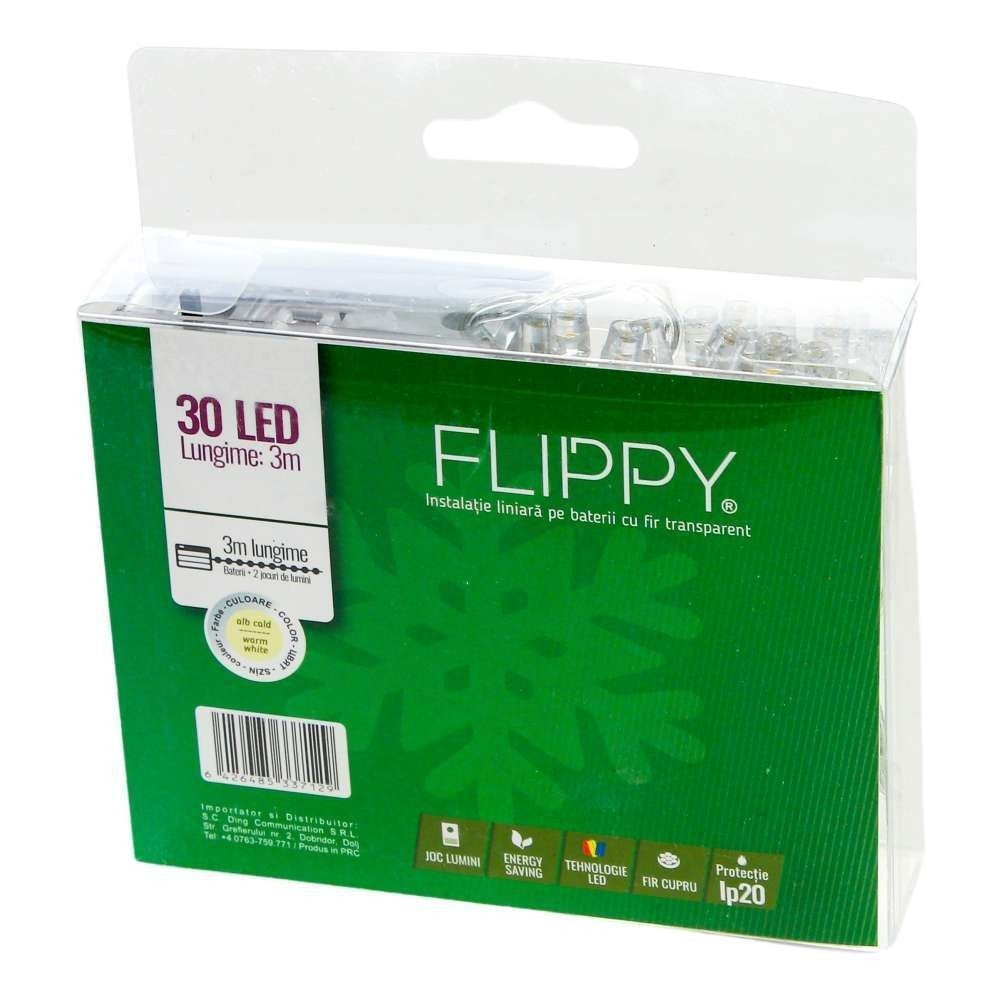 Instalatie de Craciun cu Baterii Tip Liniar, 2 jocuri de lumini, Fir Transparent 3 m 30 LED -uri, Alb Cald-3