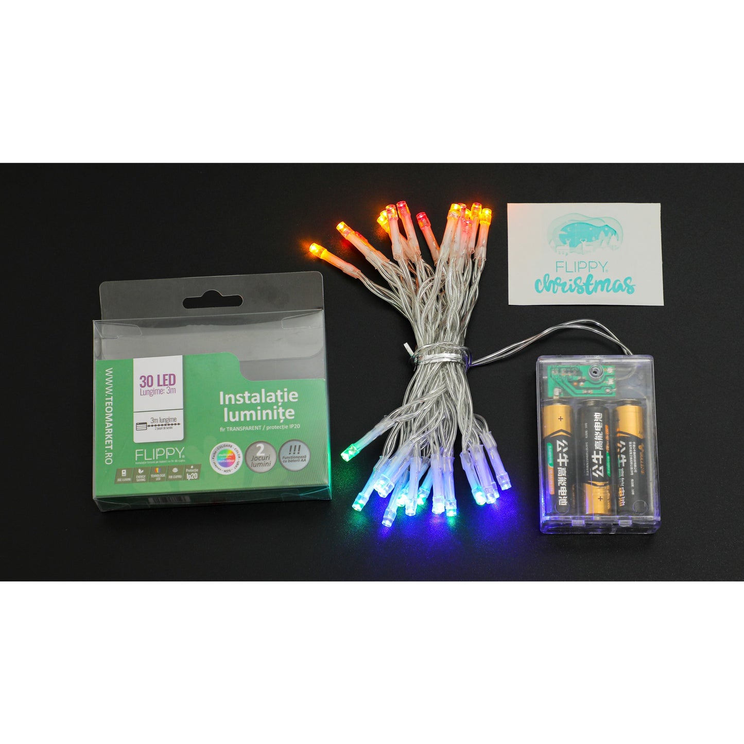 Instalatie de Craciun cu Baterii Tip Liniar, 2 jocuri de lumini, Fir Transparent 3 m 30 LED -uri, Multicolor-7