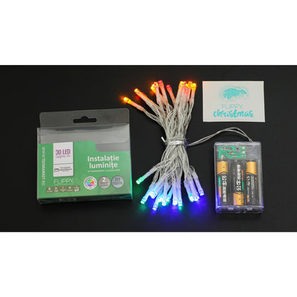 Instalatie de Craciun cu Baterii Tip Liniar, 2 jocuri de lumini, Fir Transparent 3 m 30 LED -uri, Multicolor-7