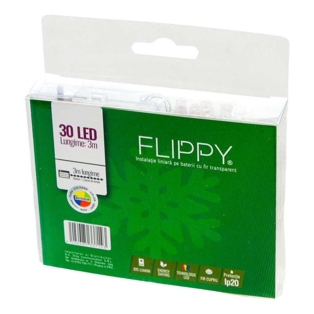 Instalatie de Craciun cu Baterii Tip Liniar, 2 jocuri de lumini, Fir Transparent 3 m 30 LED -uri, Multicolor-0