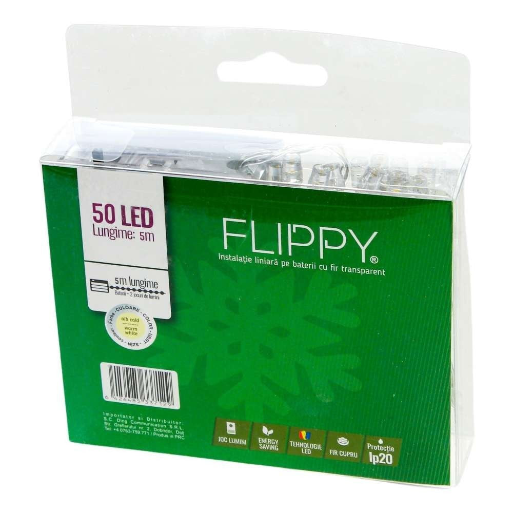 Instalatie de Craciun cu Baterii Tip Liniar, 2 jocuri de lumini, Fir Transparent 5 m 50 LED -uri, Alb Cald-4