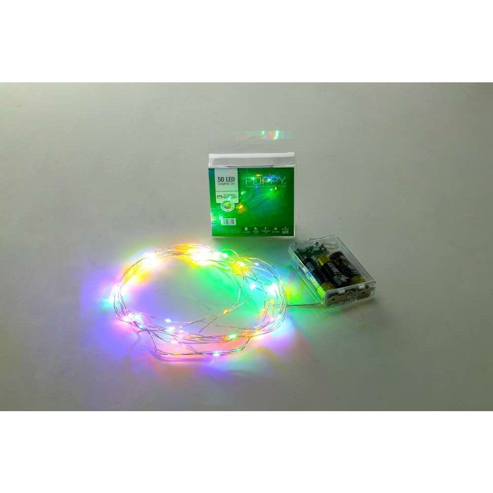Instalatie de Craciun cu Baterii Tip Liniar, 2 jocuri de lumini, Fir Transparent 5 m 50 LED -uri, Multicolor-1