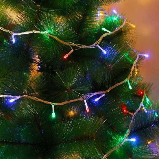 Instalatie de Craciun cu Baterii Tip Liniar, 2 jocuri de lumini, Fir Transparent 5 m 50 LED -uri, Multicolor-0