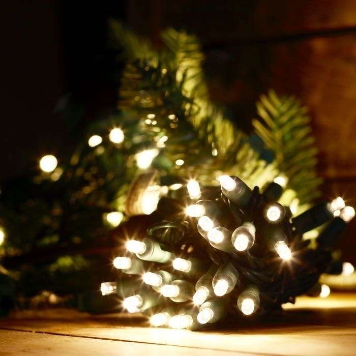 Instalatie de Craciun cu Baterii Tip Liniar, 2 jocuri de lumini, Fir Verde 10 m 100 LED -uri, Alb Cald-1