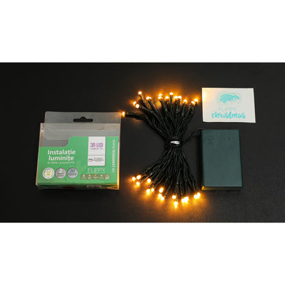 Instalatie de Craciun cu Baterii Tip Liniar, 2 jocuri de lumini, Fir Verde 3 m 30 LED -uri, Alb Cald-7