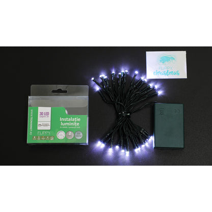 Instalatie de Craciun cu Baterii Tip Liniar, 2 jocuri de lumini, Fir Verde 3 m 30 LED -uri, Alb Rece-6