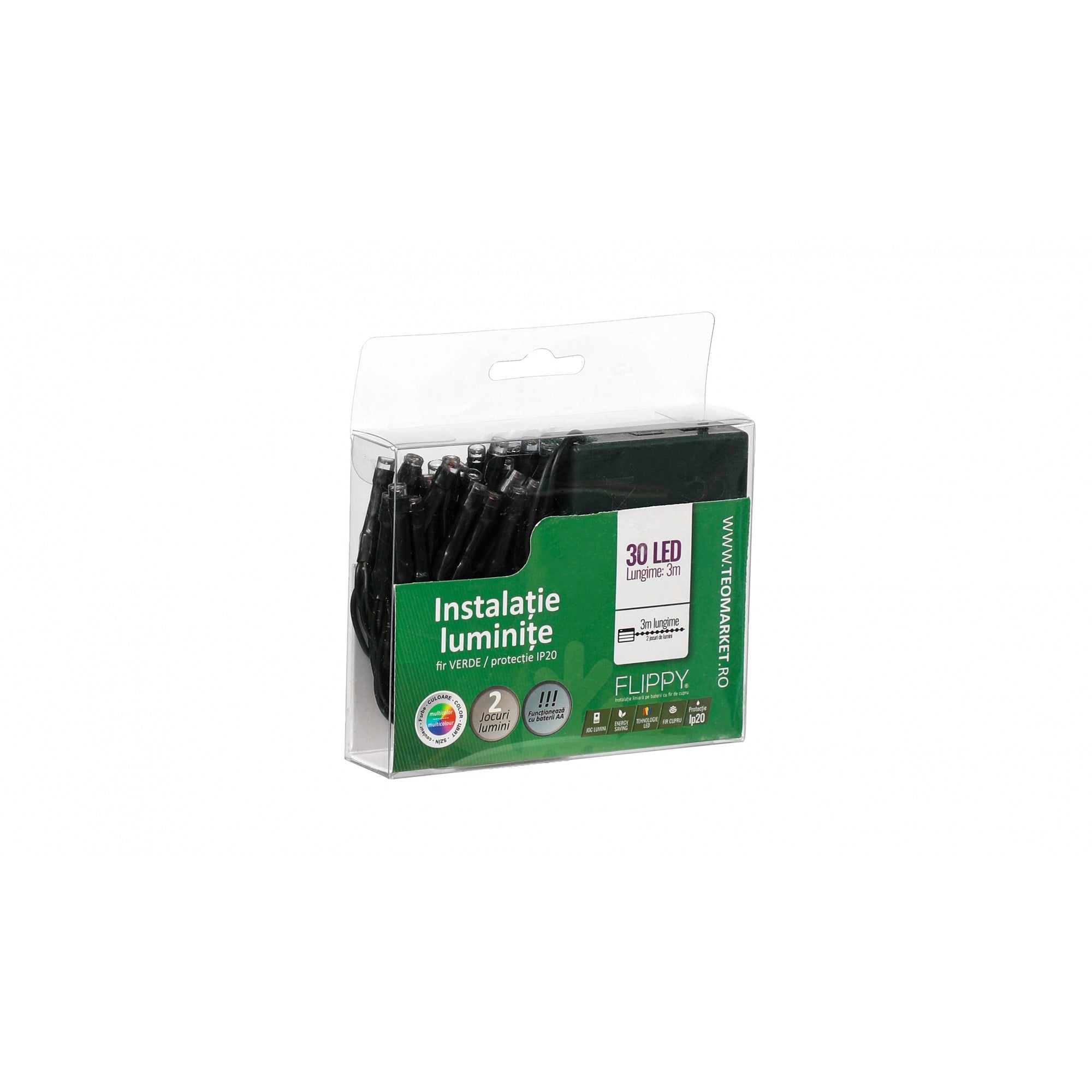 Instalatie de Craciun cu Baterii Tip Liniar, 2 jocuri de lumini, Fir Verde 3 m 30 LED -uri, Multicolor-2