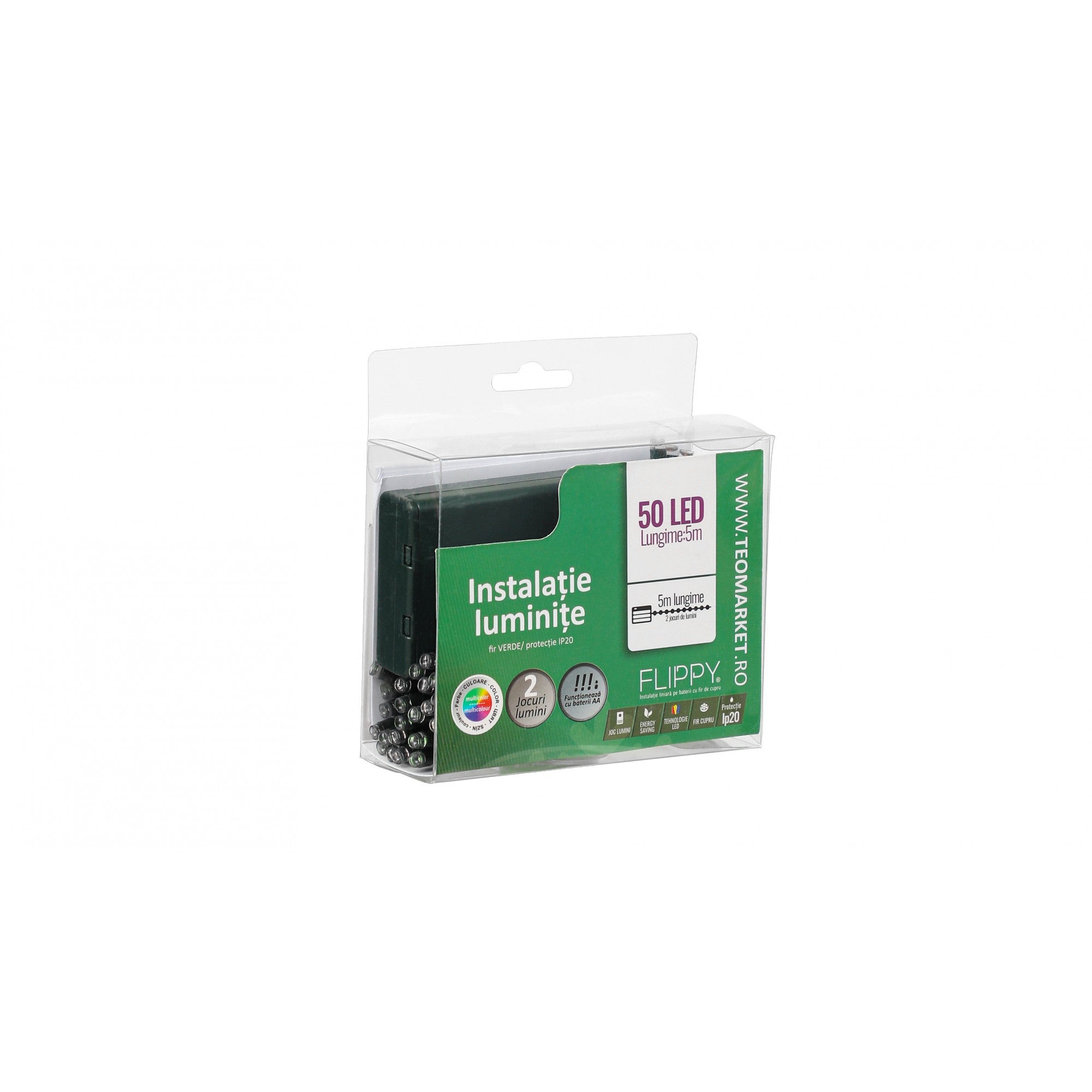 Instalatie de Craciun cu Baterii Tip Liniar, 2 jocuri de lumini, Fir Verde 5 m 50 LED -uri, Multicolor-3