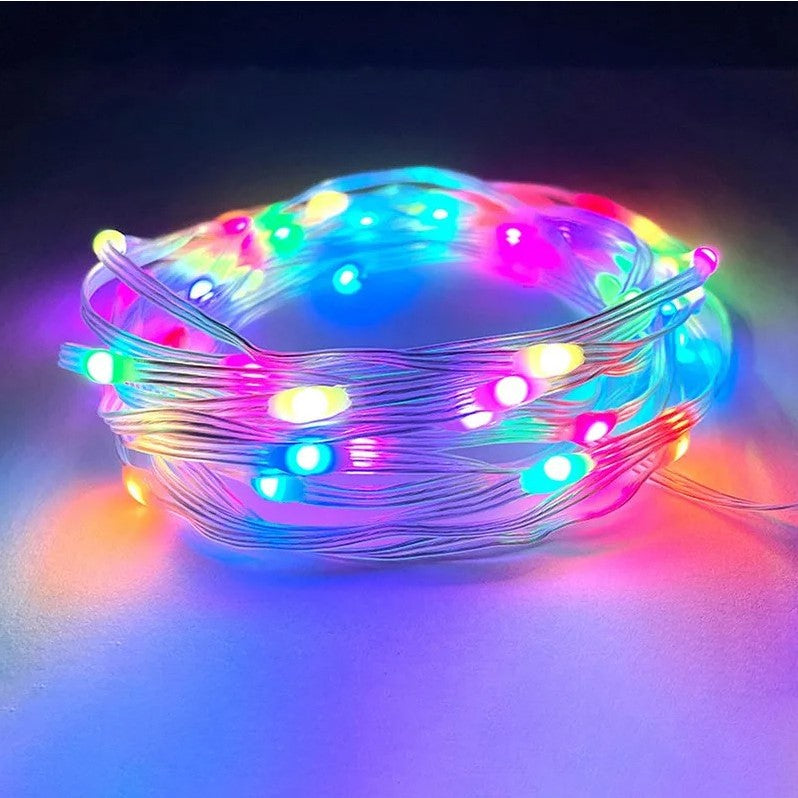 Instalatie de Craciun Yoto, liniara, cu 100 micro LED-uri, 10 m, 220V, conectare la retea, cu 8 jocuri de lumini, interior/exterior, fir transparent, multicolora-2