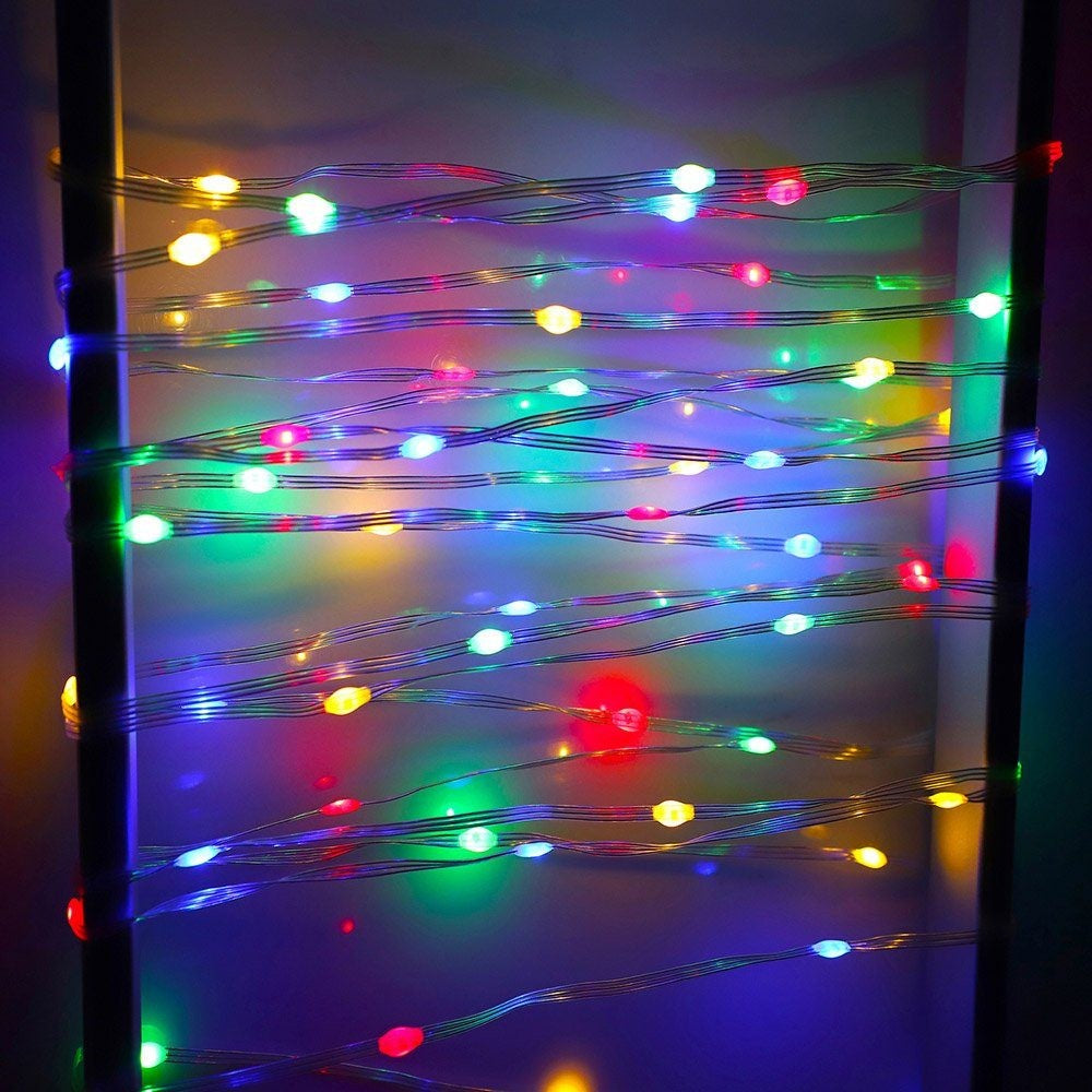 Instalatie de Craciun Yoto, liniara, cu 100 micro LED-uri, 10 m, 220V, conectare la retea, cu 8 jocuri de lumini, interior/exterior, fir transparent, multicolora-3