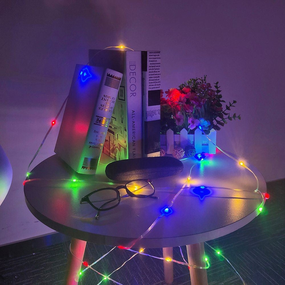 Instalatie de Craciun Yoto, liniara, cu 100 micro LED-uri, 10 m, 220V, conectare la retea, cu 8 jocuri de lumini, interior/exterior, fir transparent, multicolora-4