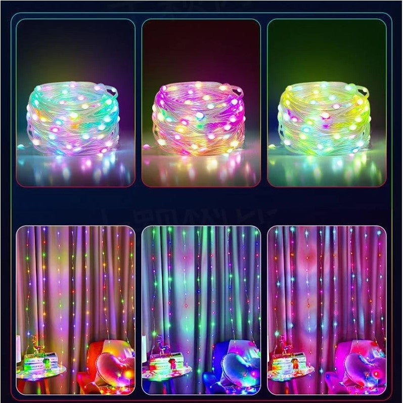 Instalatie de Craciun Flippy, liniara, cu 200 micro LED-uri, 20 m, 220V, conectare la retea, cu 8 jocuri de lumini, interior/exterior, fir transparent, 3 fire cupru, multicolora-1