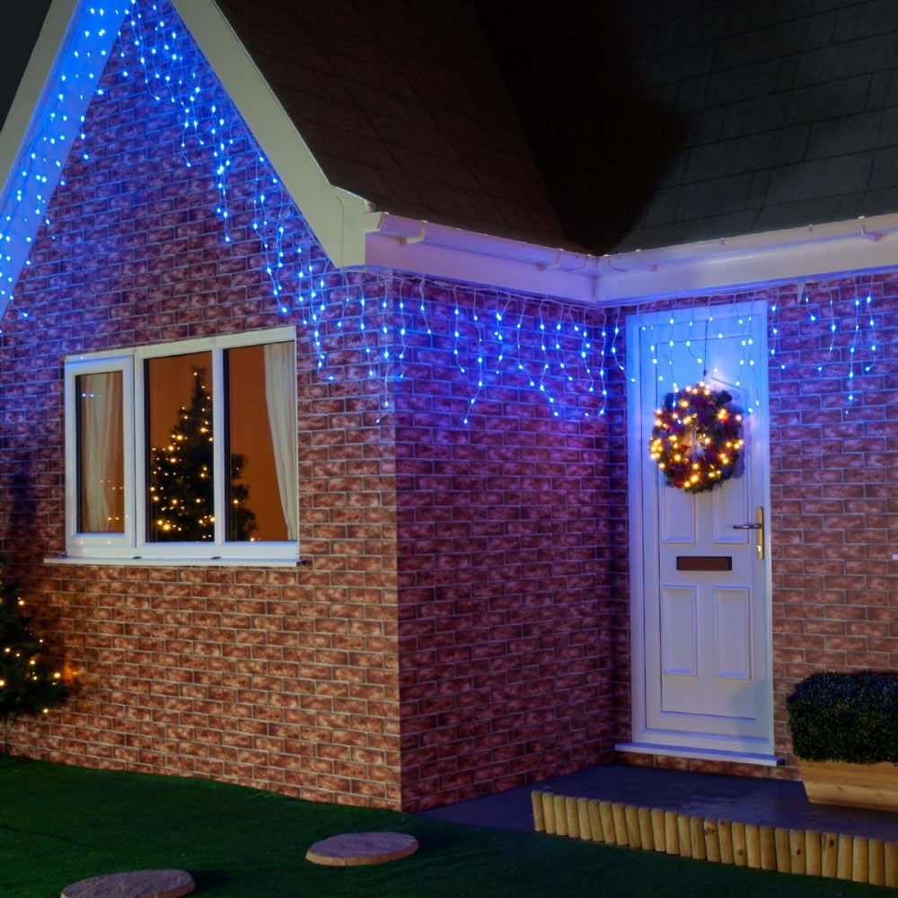 Instalatie de Craciun Flippy® Tip Franjuri, 12 m, 300 LED-uri, Interconectabila, Albastru-2