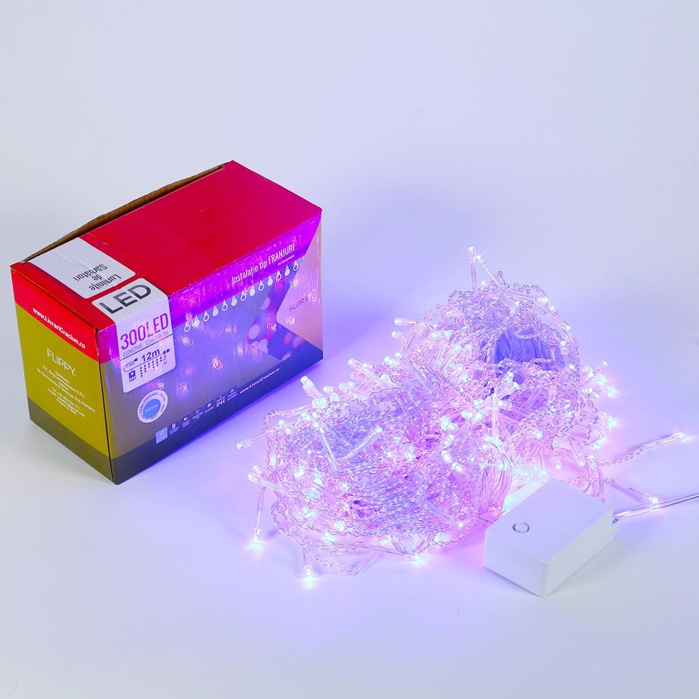 Instalatie de Craciun Flippy® Tip Franjuri, 12 m, 300 LED-uri, Interconectabila, Albastru-4
