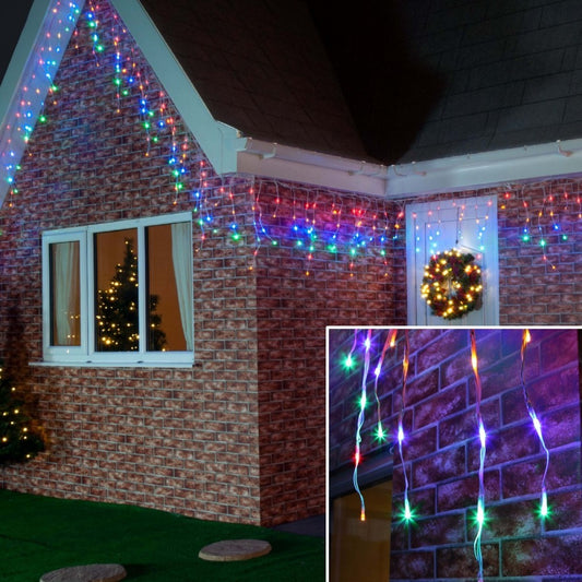 Instalatie de Craciun Flippy® Tip Franjuri, 12 m, 300 LED-uri, Interconectabila, Multicolor-0