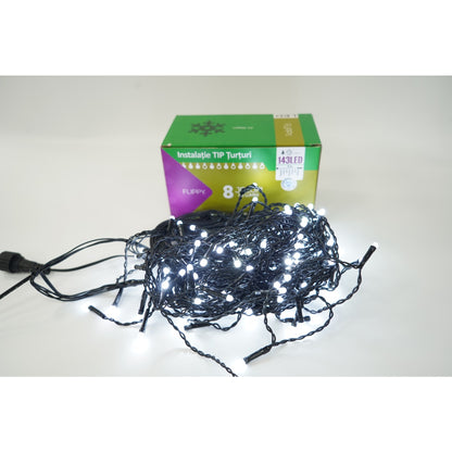 Instalatie de Craciun Flippy® Tip Franjuri, 8 jocuri de lumini, Sectiune 5 m, 143 LED-uri, Interconectabila, Fir Negru, Alb Rece-5