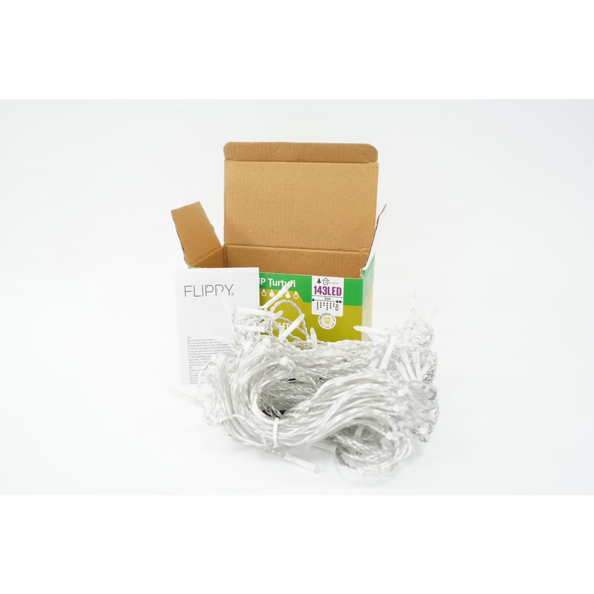 Instalatie de Craciun Flippy® Tip Franjuri cu Flash, Sectiune 5 m, 143 LED-uri, Interconectabila, Fir Transparent, Alb Cald-0