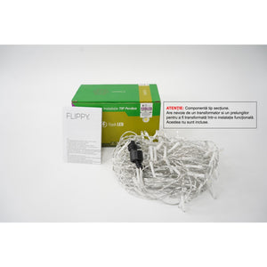 Instalatie de Craciun Flippy® Tip Perdea cu Flash, Sectiune 2 X 1 m, 120 LED-uri, Interconectabila, Fir Transparent, Alb Cald-0