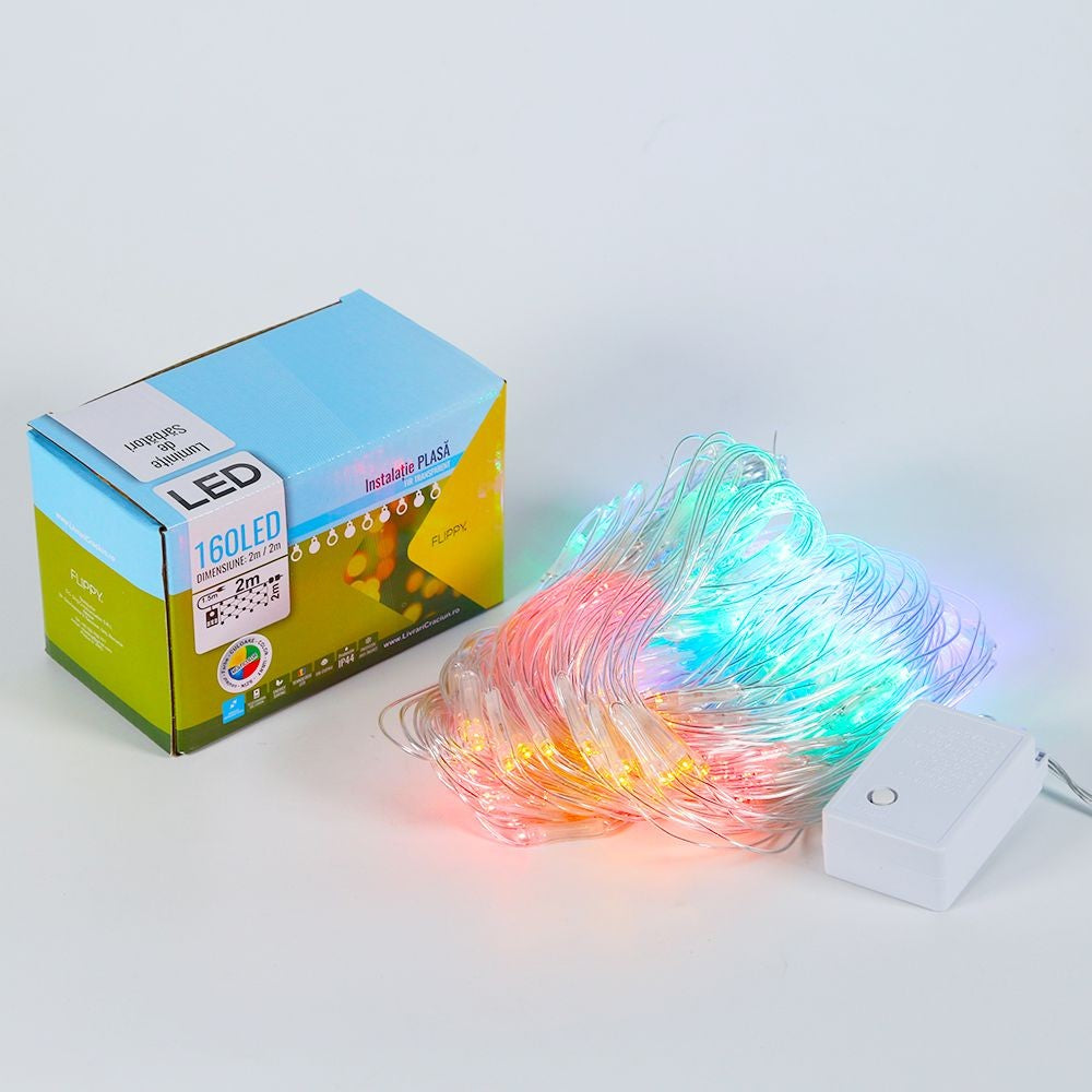 Instalatie de Craciun, Flippy®, Tip Plasa, 2 x 2 m, 160 LED-uri, Interconectabila, Multicolor-3