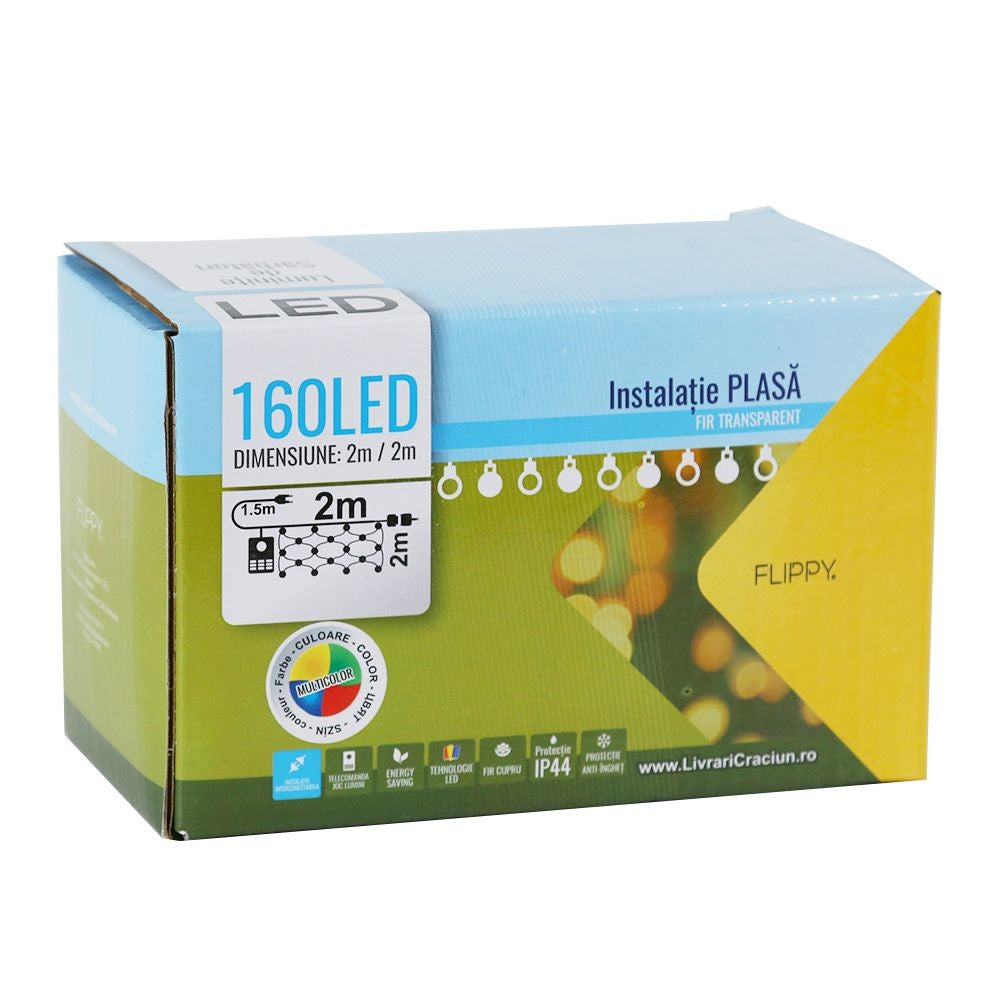 Instalatie de Craciun, Flippy®, Tip Plasa, 2 x 2 m, 160 LED-uri, Interconectabila, Multicolor-4