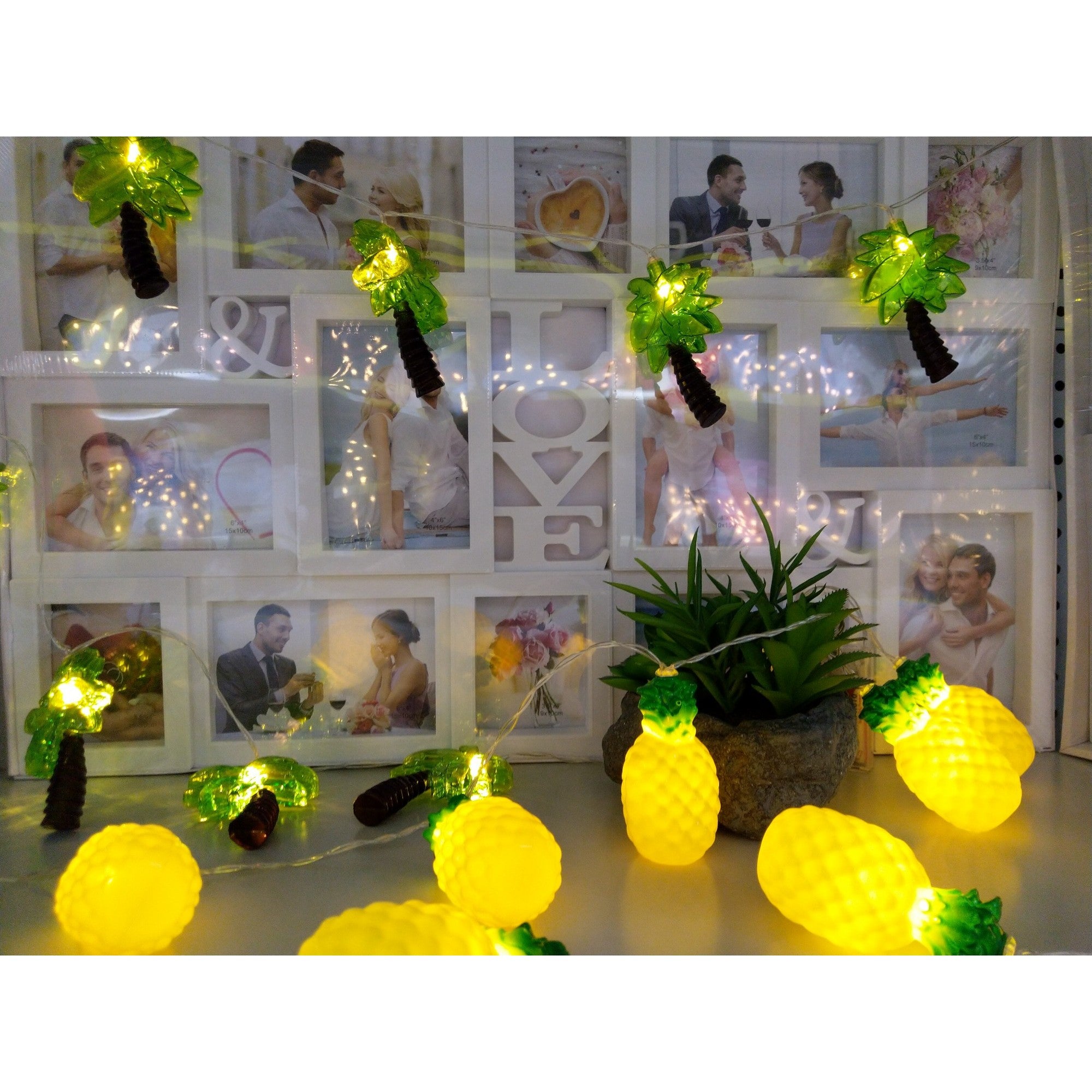 Instalatie de Craciun, Flippy®, Tip Sir cu Baterii, 1.5 m, 10 LED-uri, Model Ananas, Galben-0