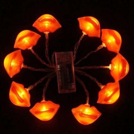 Instalatie de Craciun, Flippy®, Tip Sir cu Baterii, 1.5 m, 10 LED-uri, Model Buze, Rosu-1