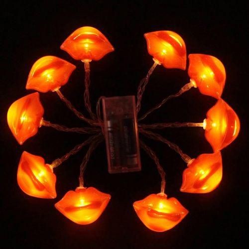 Instalatie de Craciun, Flippy®, Tip Sir cu Baterii, 1.5 m, 10 LED-uri, Model Buze, Rosu-0