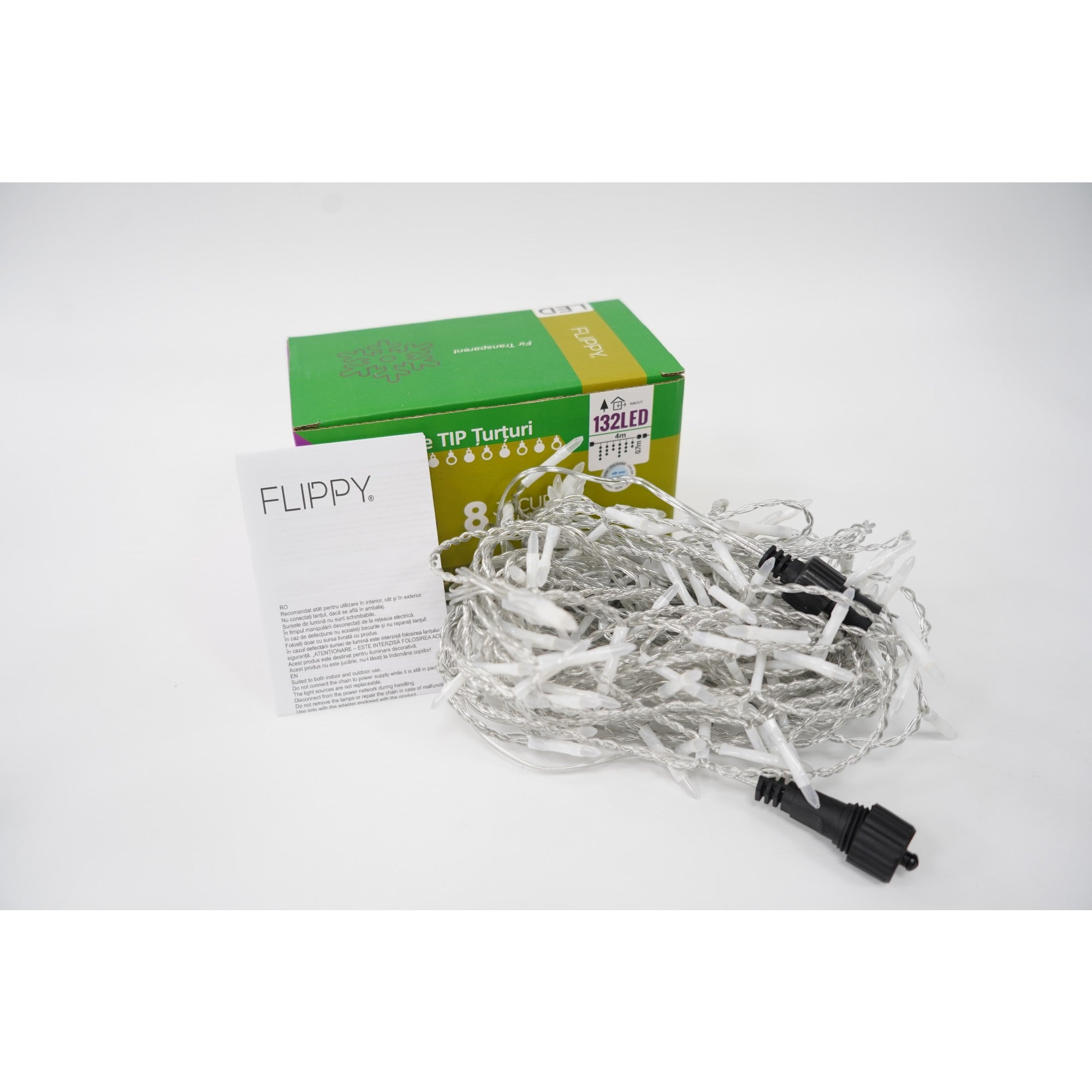 Instalatie de Craciun Flippy® Tip Turturi, 8 jocuri de lumini Sectiune 4 m, 132 LED-uri, Interconectabila, Fir Transparent, Alb Rece-4