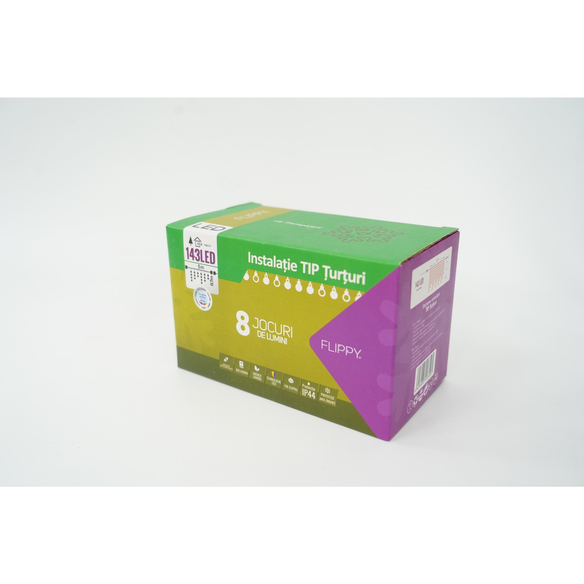 Sectiune Instalatie de Craciun Flippy® Tip Turturi, Flash 5 m, 143 LED-uri, Interconectabila, Fir Transparent, RB-RG, Atentie! nu contine alimentator-2