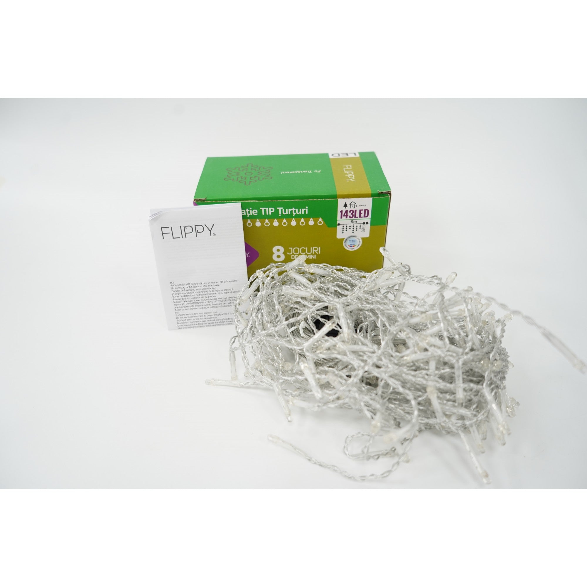 Sectiune Instalatie de Craciun Flippy® Tip Turturi, Flash 5 m, 143 LED-uri, Interconectabila, Fir Transparent, RB-RG, Atentie! nu contine alimentator-3