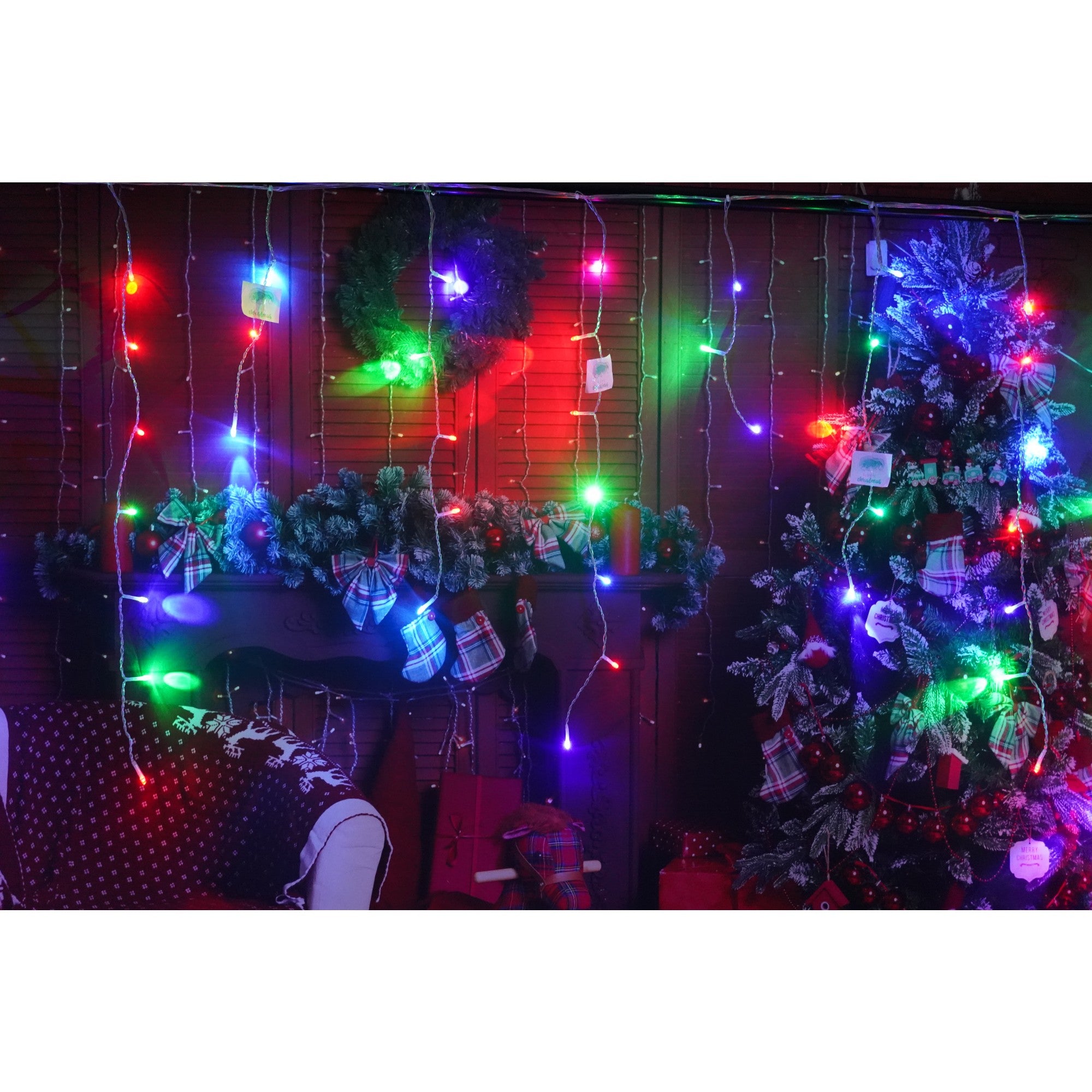 Sectiune Instalatie de Craciun Flippy® Tip Turturi, Flash 5 m, 143 LED-uri, Interconectabila, Fir Transparent, RB-RG, Atentie! nu contine alimentator-5