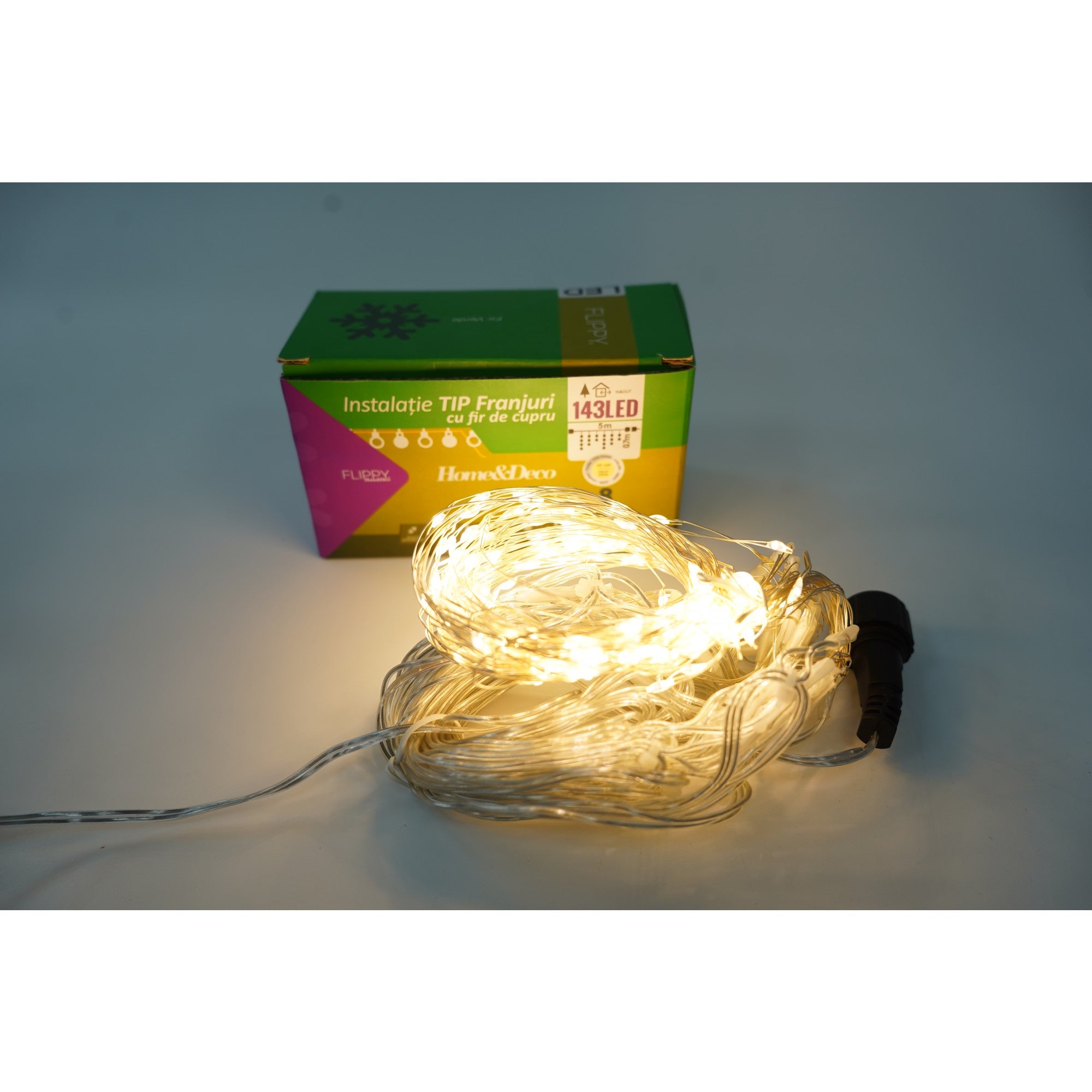 Instalatie de Craciun Flippy® Tip Turturi, Franjuri cu 8 jocuri de lumini, Sectiune 5 m, 143 LED-uri, Interconectabila, Fir Cupru, Alb Cald-1