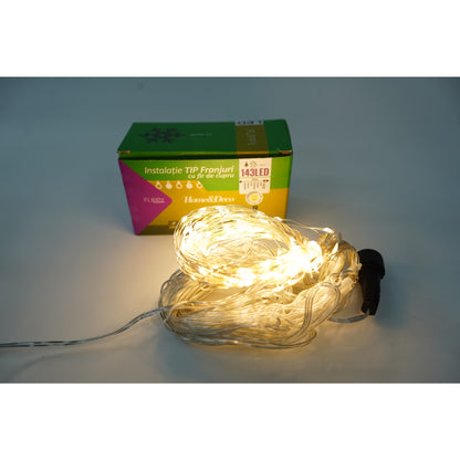 Instalatie de Craciun Flippy® Tip Turturi, Franjuri cu 8 jocuri de lumini, Sectiune 5 m, 143 LED-uri, Interconectabila, Fir Cupru, Alb Cald-1
