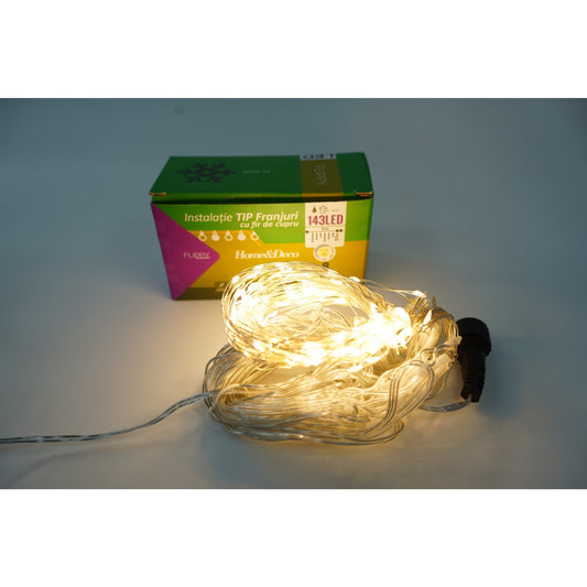 Instalatie de Craciun Flippy® Tip Turturi, Franjuri cu 8 jocuri de lumini, Sectiune 5 m, 143 LED-uri, Interconectabila, Fir Cupru, Alb Cald-1