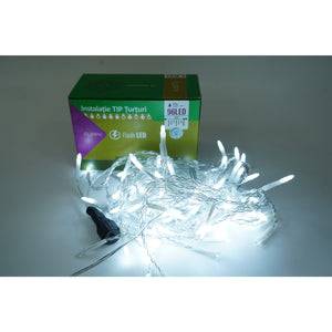 Instalatie de Craciun Flippy® Tip Turturi, Franjuri cu Flash, Sectiune 3 m, 96 LED-uri, Interconectabila, Fir Transparent, Alb Rece-0