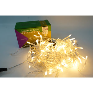 Instalatie de Craciun Flippy® Tip Turturi, Franjuri cu Flash, Sectiune 4 m, 132 LED-uri, Interconectabila, Fir Transparent, Alb Cald-0