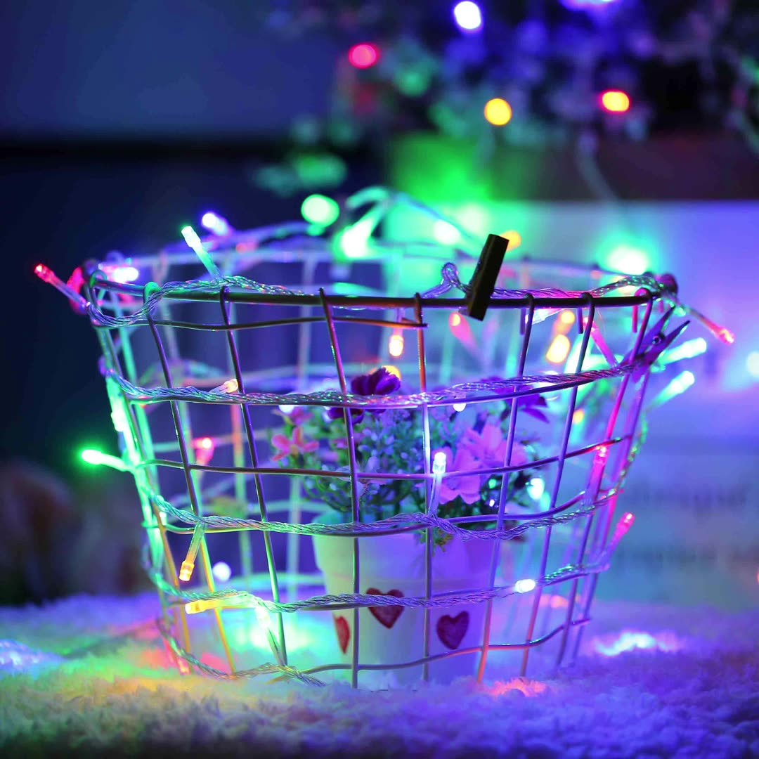 Instalatie de Craciun, Liniara, 1 m, Baterii, 10 LED-uri, Multicolor, 2 Jocuri de Lumini, Fir Transparent, Interior/Exterior, Flippy-0