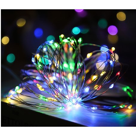 Instalatie de Craciun, Liniara, 3 m, Baterii, 30 LED-uri, 2 Jocuri de Lumini, Fir Cupru, Multicolor-0